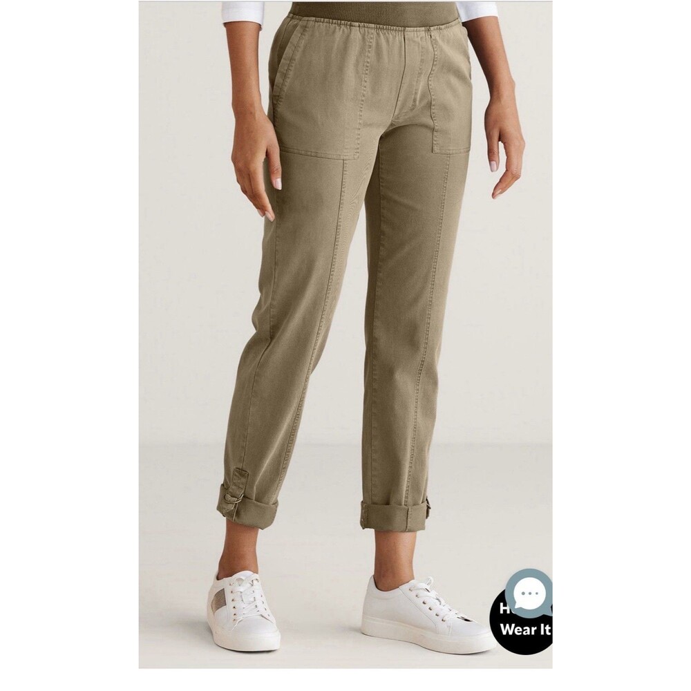 Soft Surroundings Tan Medina Cotton pant Size 1X pull on Straight leg Roll Up
